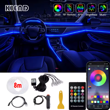 Lumières ambiantes intérieures de voiture à LED RVB, kit d'éclairage au néon avec télécommande, lampes décoratives automatiques, escales en fibre optique