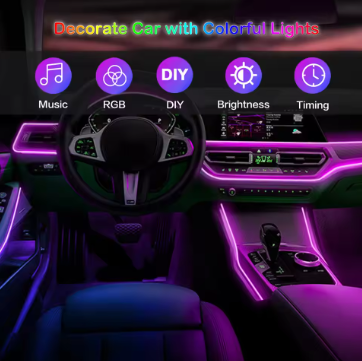 Lumières ambiantes intérieures de voiture à LED RVB, kit d'éclairage au néon avec télécommande, lampes décoratives automatiques, escales en fibre optique